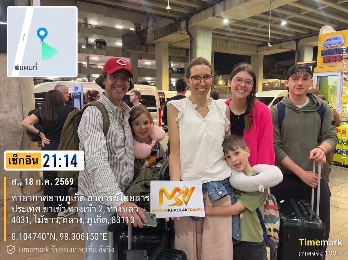 Six person family group met at Phuket Airport in the evening for their Khao Lak transfer