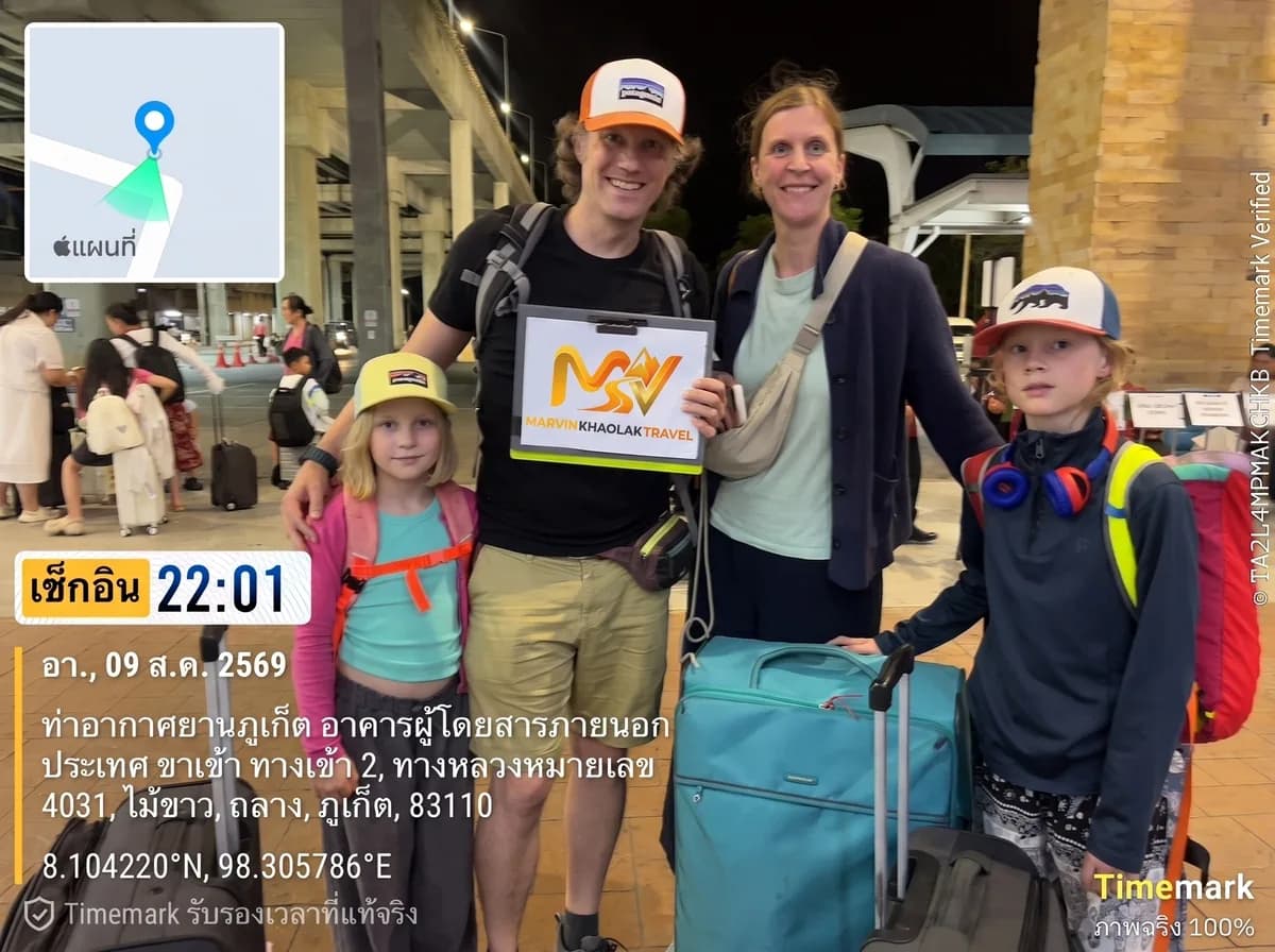 Family of four met at Phuket Airport just after 10pm for their late night transfer to Khao Lak